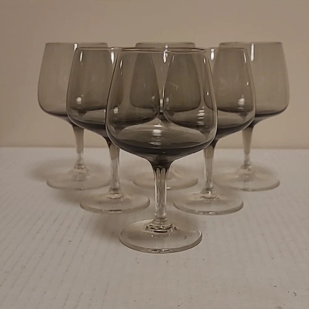 Beautiful Set of 6 Smoke Gray Stemware